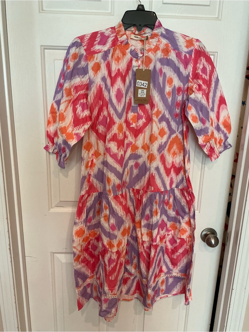 Women's Multicolor Ikat Mini Dress in Pink & Purple